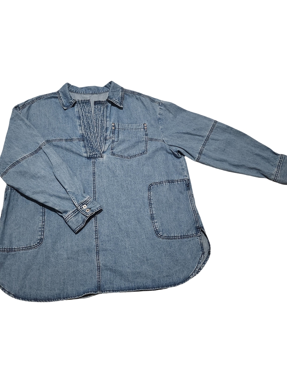Denim Pullover Tunic Top - Light Blue